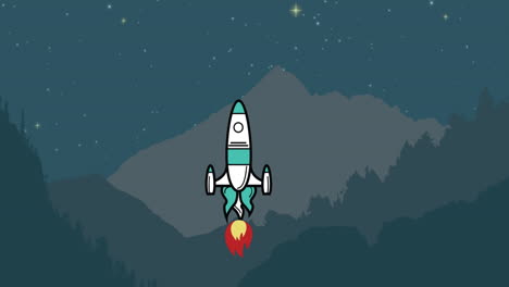 space rocket flying against mountains and night sky in background