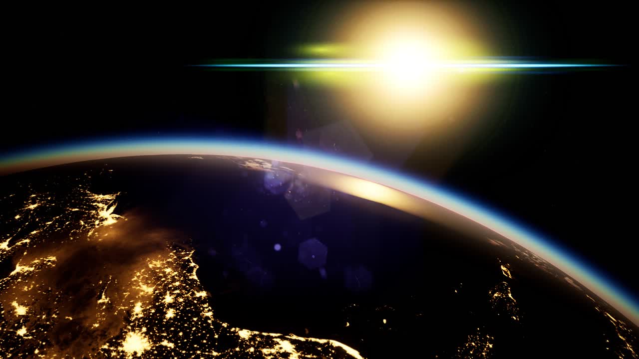 космос, солнце и планета земля ночью