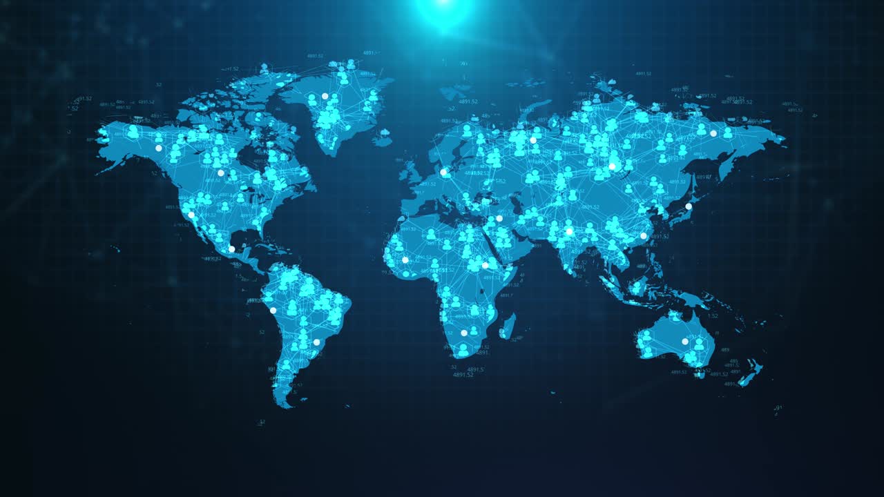 4k Loop World map user icon Global communication Animation Background.