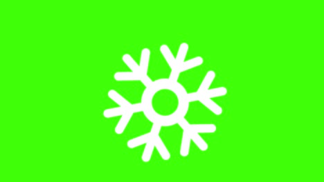 colorful simple animation of a single white snowflake isolated on a green screen in 4k