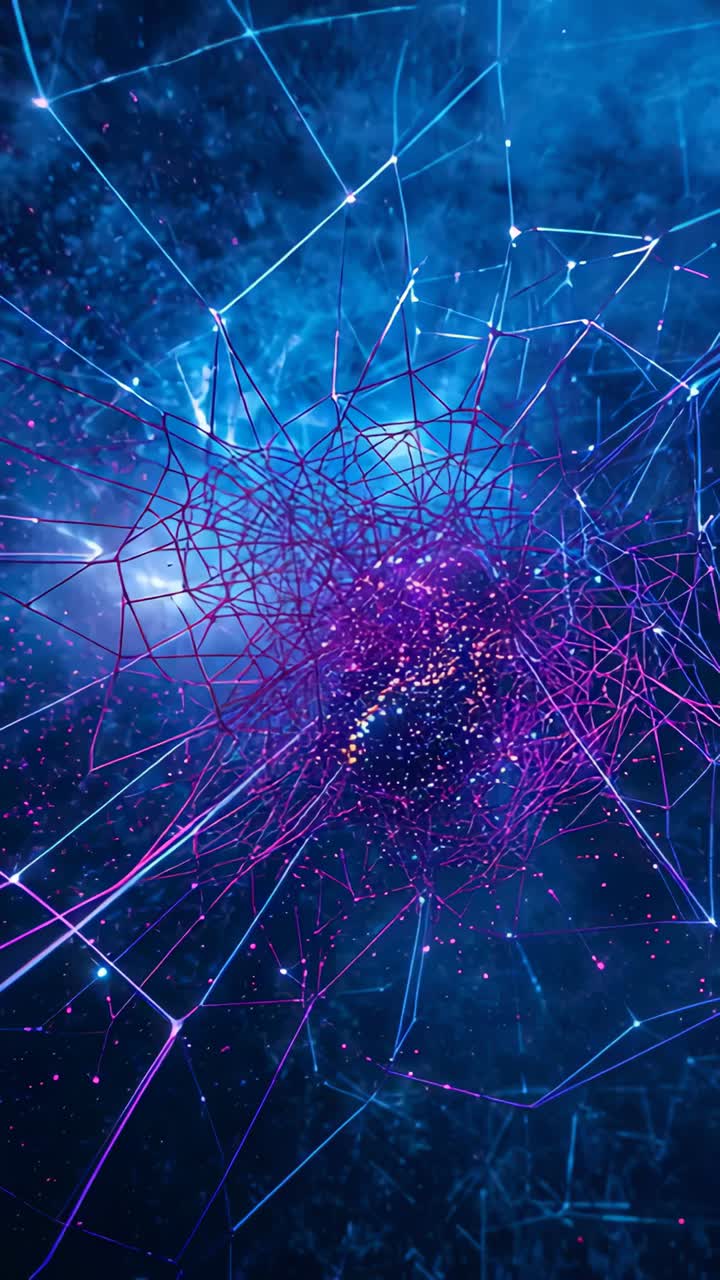 Vertical video: Tilting cam revealing purple web rotating and pulsing with particle core in nebula