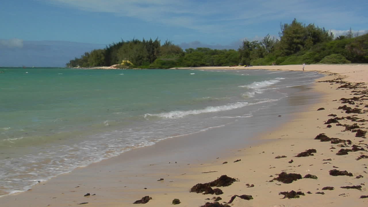 Le onde si infrangono su una spiaggia di sabbia bianca alle Hawaii 1