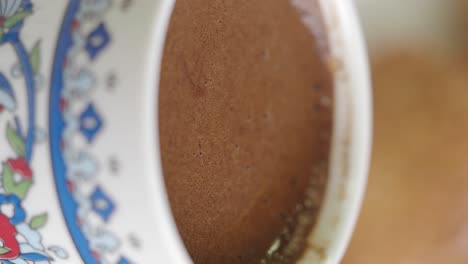 close-up of turkish coffee in a decorated cup