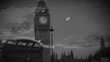 animación del mapa del mundo y procesamiento de datos sobre el paisaje urbano de londres