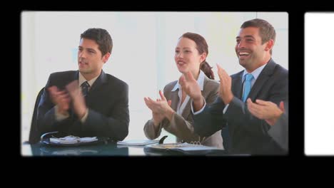 montaje de personas de negocios hablando juntas