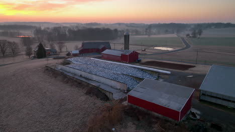 rising aerial of rural farm scene in usa