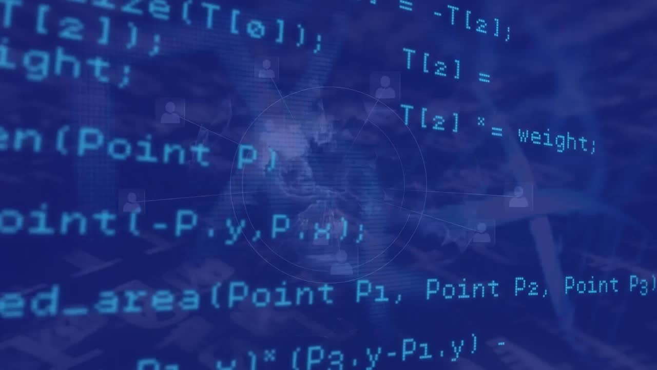 Animation of data processing over blue background