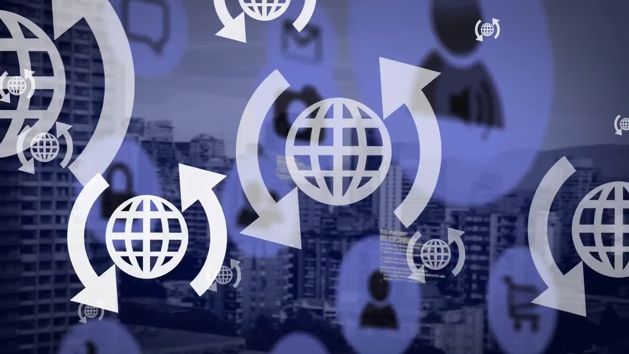 animación de iconos sobre el paisaje urbano