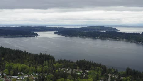 sinclair inlet and elliot bay in the distance from bremerton in tacoma, washington