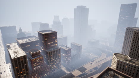 rascacielos cubiertos por la niebla matutina