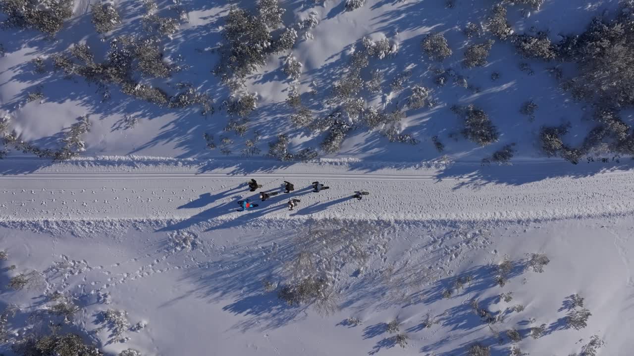 Avventurieri che scivolano su neve incontaminata con le ciaspole a Obertauern, Austria