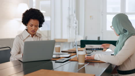 Diversity-business-people,-laptop-typing