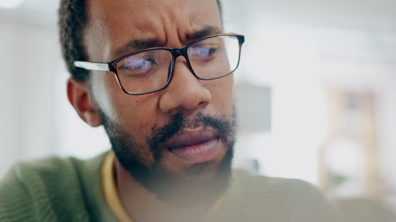 Confused, idea and black man in the office