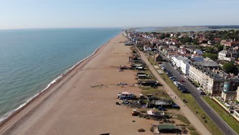 static drone shot showing the sea front at aldeburgh, suffolk, uk. 21.06.25