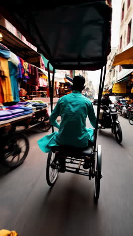 busy street scene in india with rickshaw