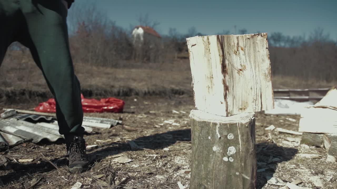 Getting prepared for the winter with fire wood. Cutting the wood