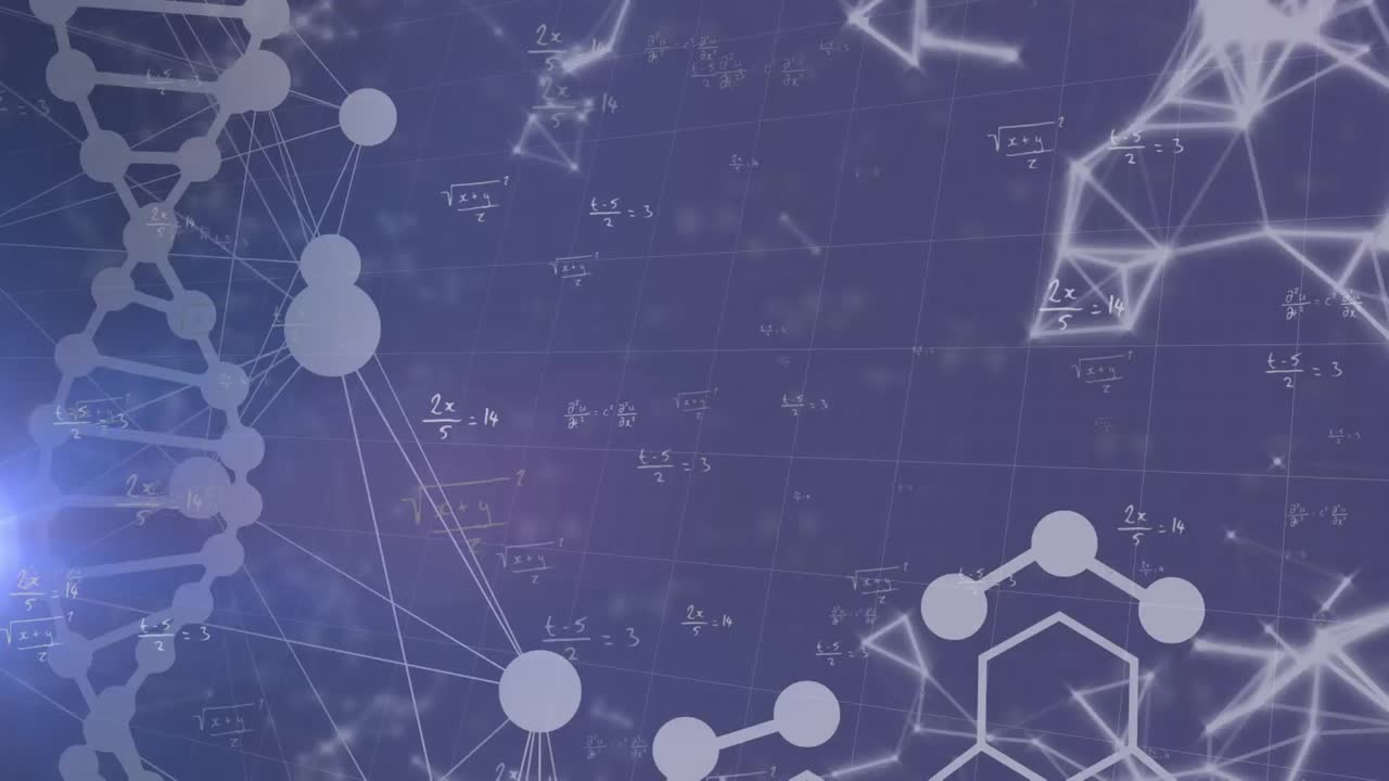 animación del procesamiento de datos y la cadena de adn en fondo azul