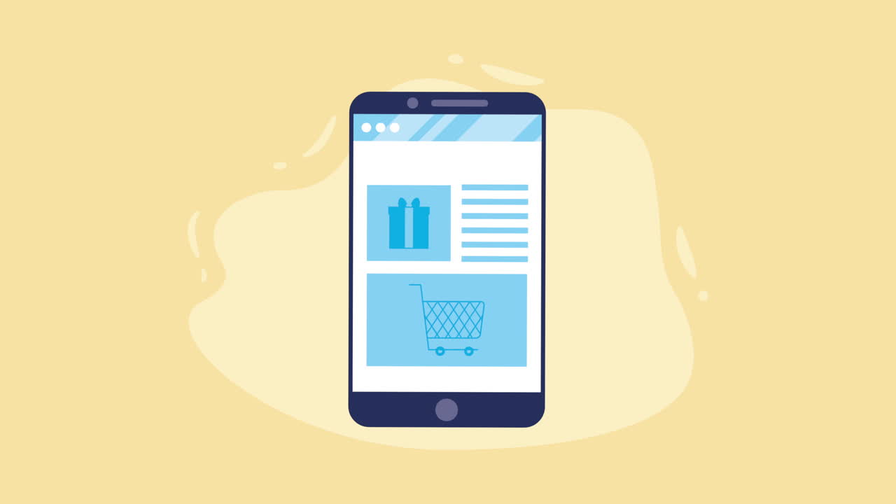 teléfono inteligente que muestra compras en línea con regalo y carrito