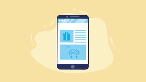 smartphone displaying online shopping with gift and cart