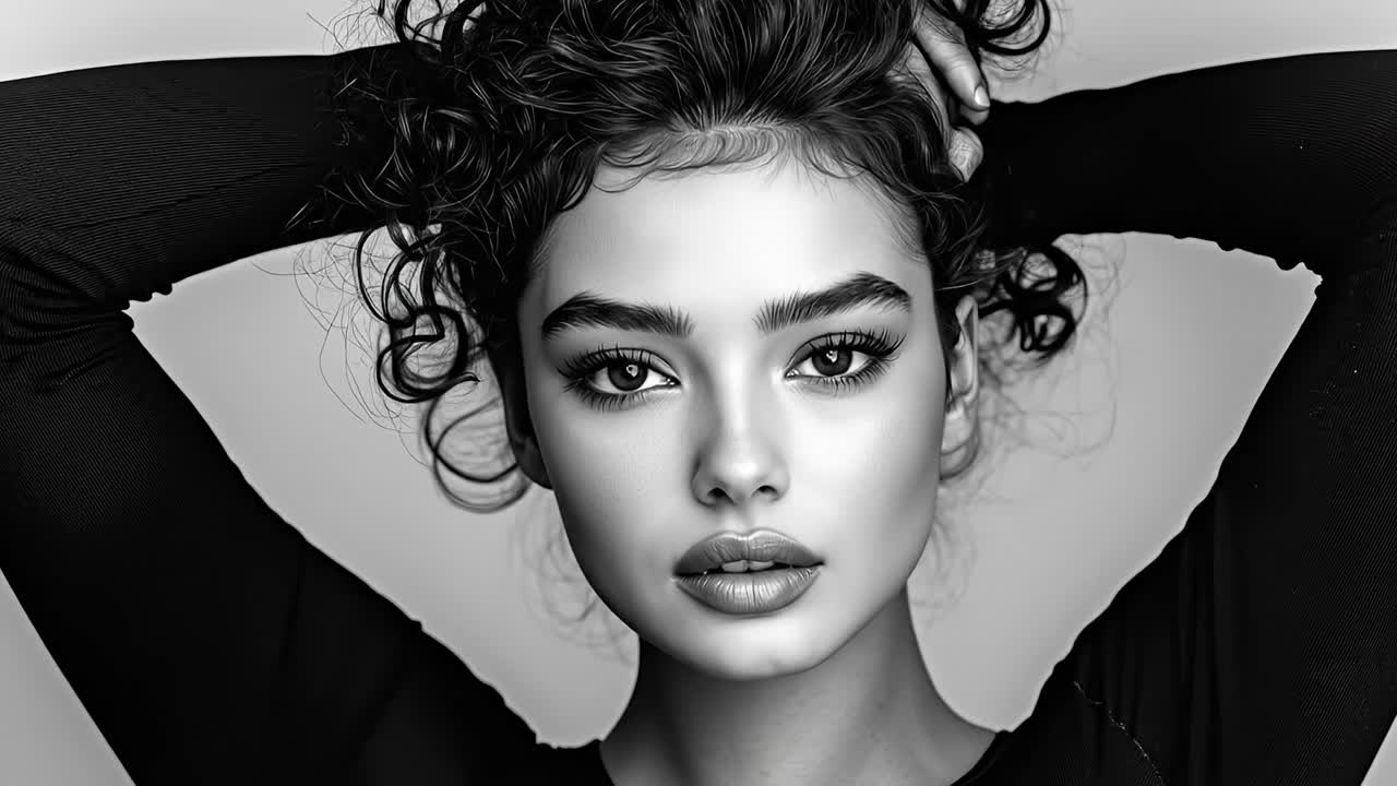 черно-белое фото женщины с вьющимися волосами