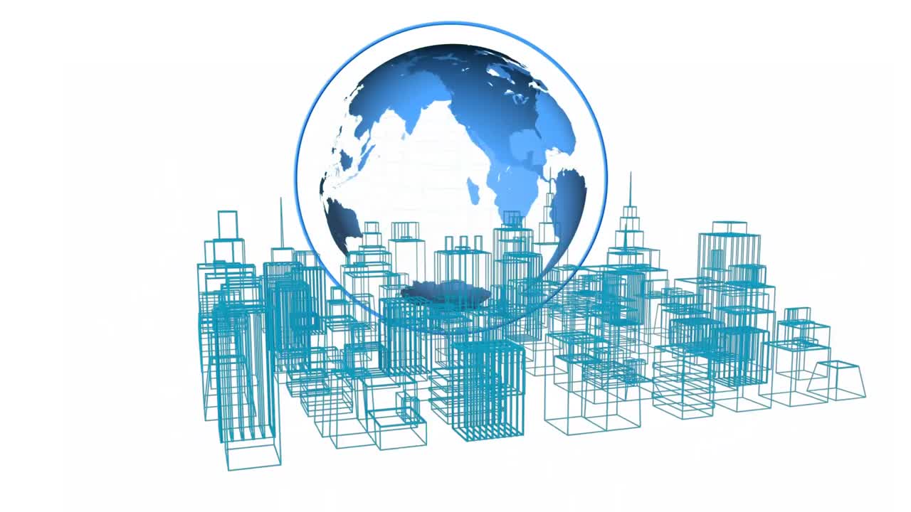 globo sobre un modelo 3d digital de una ciudad