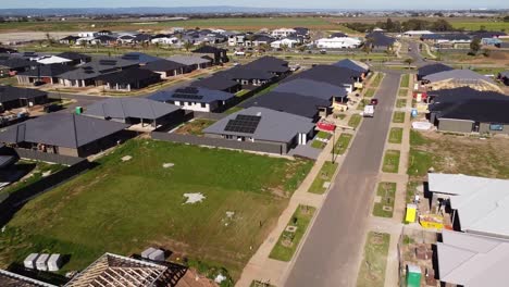 Drone-shot-over-new-residential-housing-development-in-Buckland-Park,-South-Australia