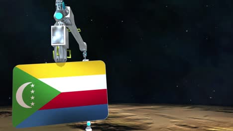 la placa de la bandera de las comoras excavada en el planeta.
