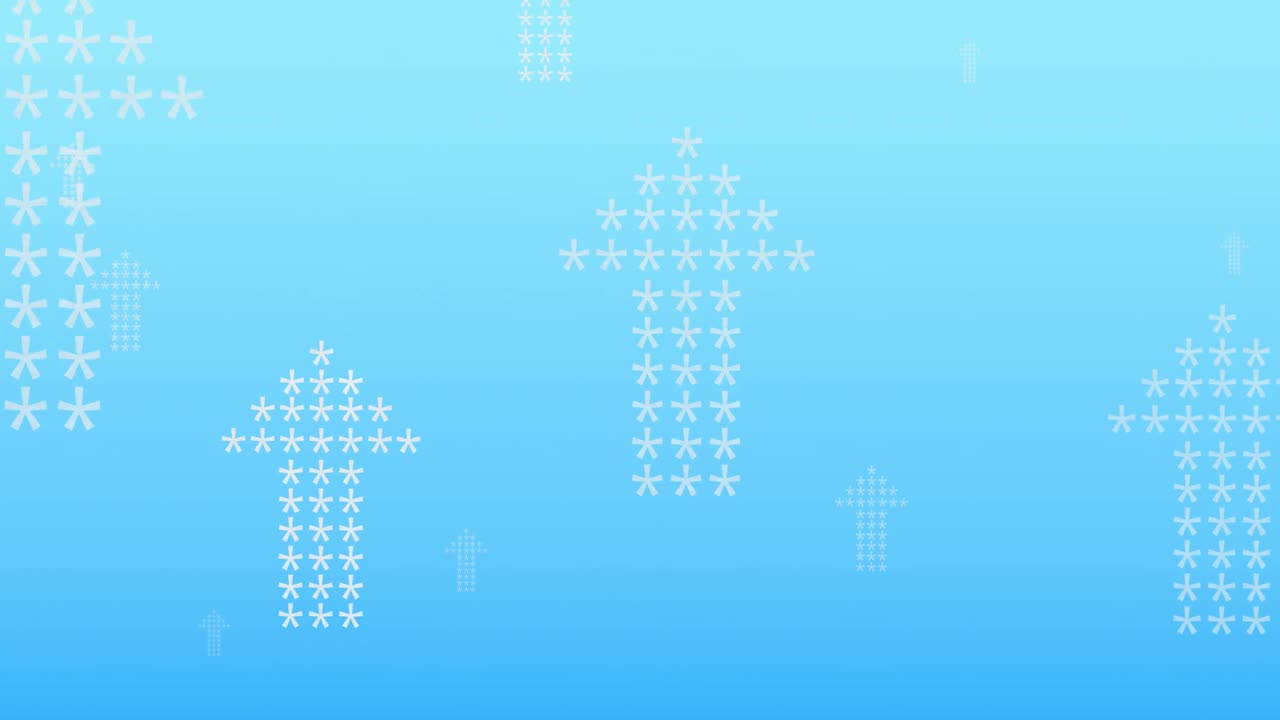 파란색 배경 에 위 를 가리키는 별자리 로 형성 된 여러 개의  ⁇ 색 화살표 의 애니메이션