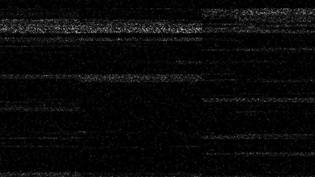 Digital Glitch Static Noise and Horizontal Lines on Black Screen
