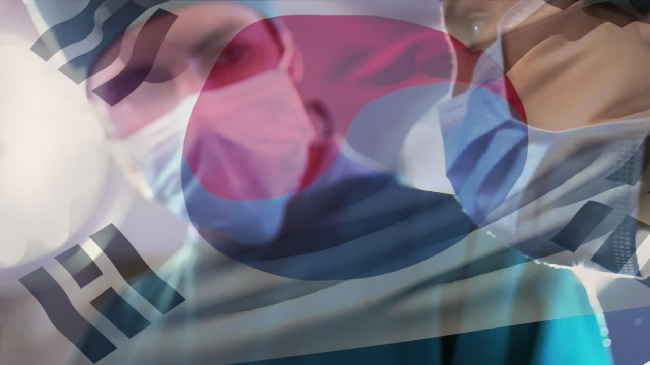 수술실에서 외과 의사 들 위 에 한국 의  ⁇ 발 이 흔들리는 애니메이션