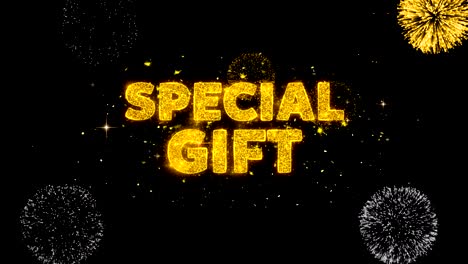 special gift text reveal on glitter golden particles firework.