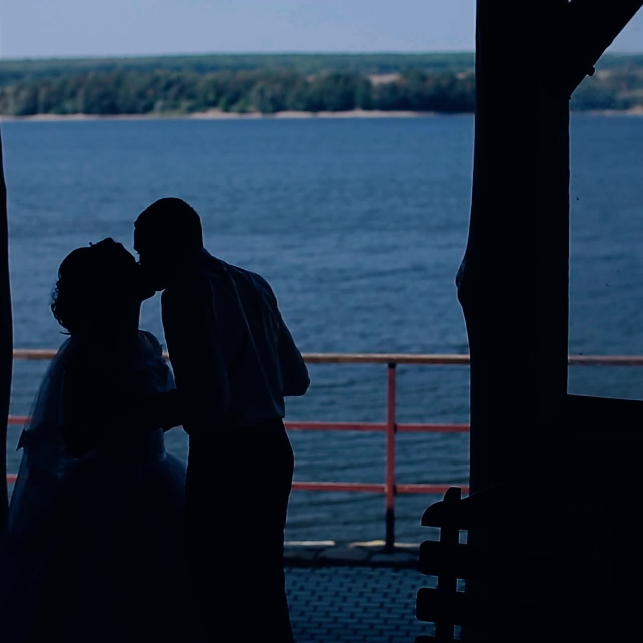 Wedding couple near lake