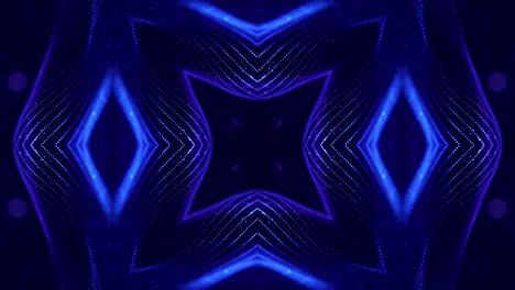 tema abstracto de microworld o nanotecnología. 4k bucle de ciencia ficción 3d fondo con efectos de luz. partículas azul brillante forman líneas, superficies, estructuras simétricas complejas como en el caleidoscopio.