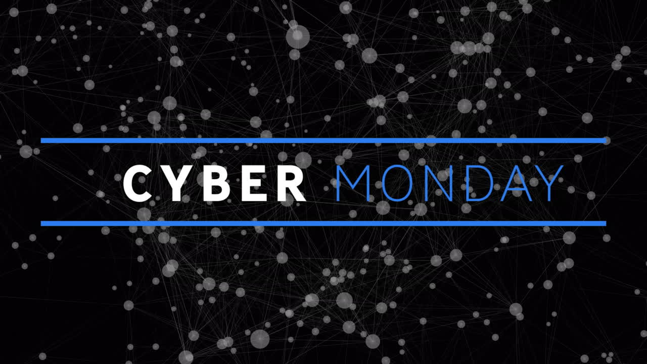 Animation of cyber monday sale text over networks of connections