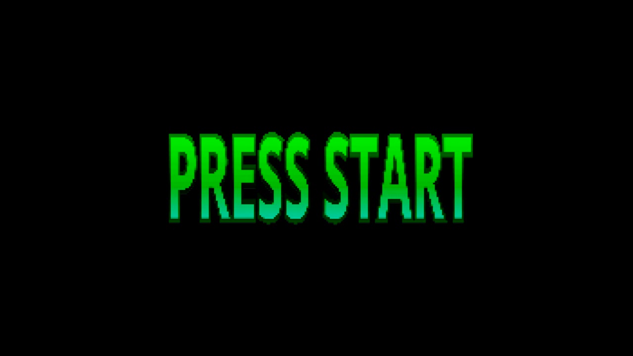 Retro video game PRESS START word text.