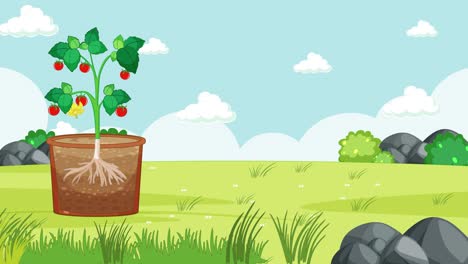 animación del ciclo de vida de la planta de tomate y la estructura del fruto