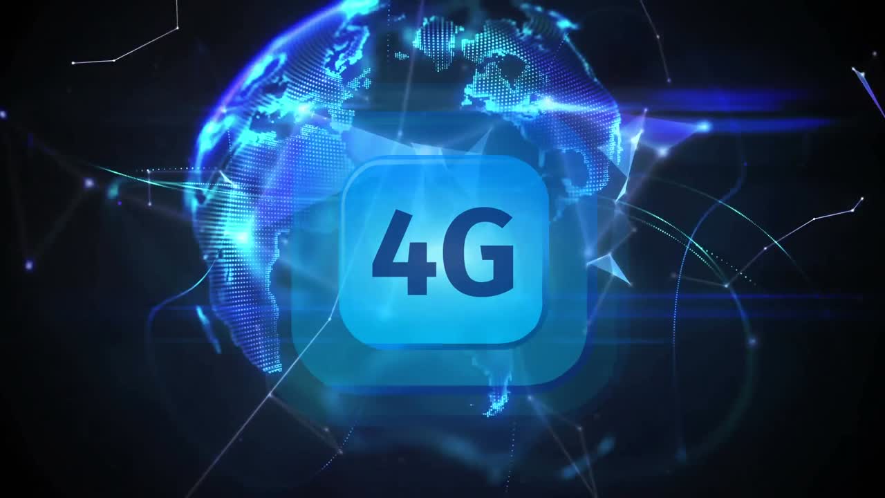 logotipo 4g en un botón rodeado de conexiones de datos