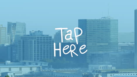 animación de toque aquí texto sobre el paisaje urbano