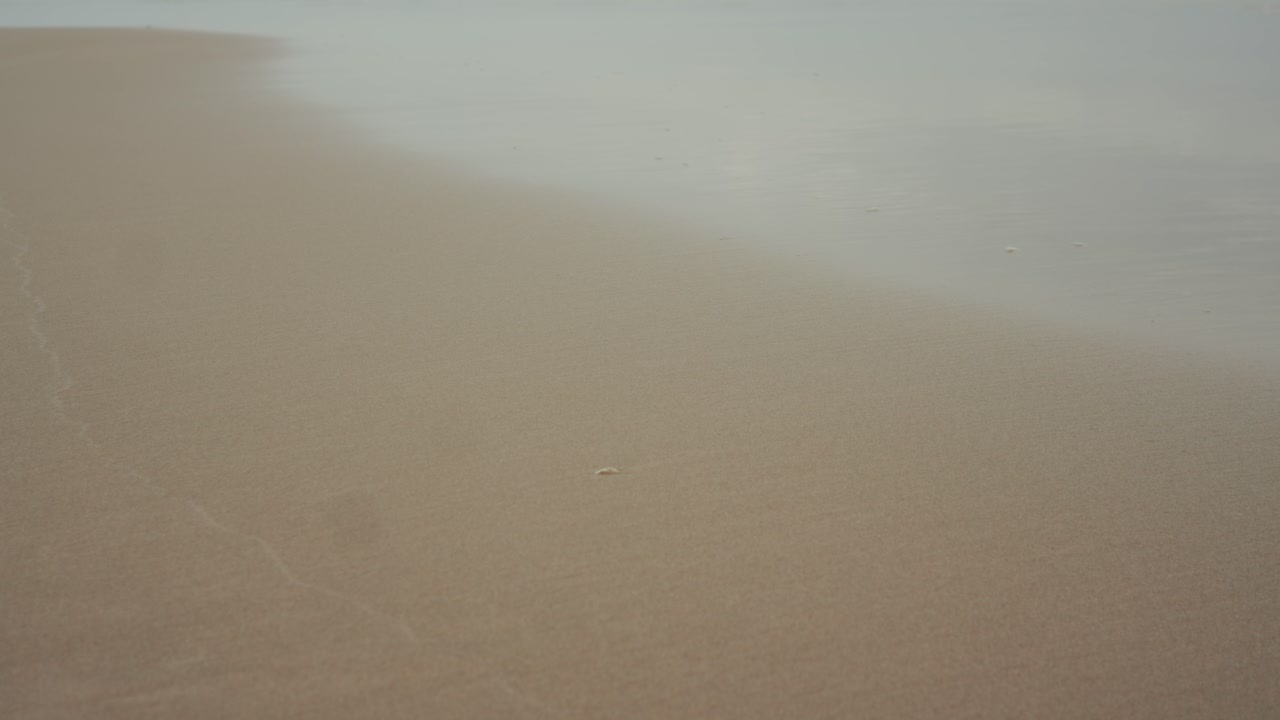 Smooth wet sand surface on minimal beach, reflecting calm seashore atmosphere, detail of nature texture and peaceful relaxation scene