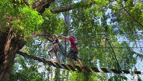 couple enjoying a treetop adventure