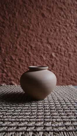 clay vase on woven placemat