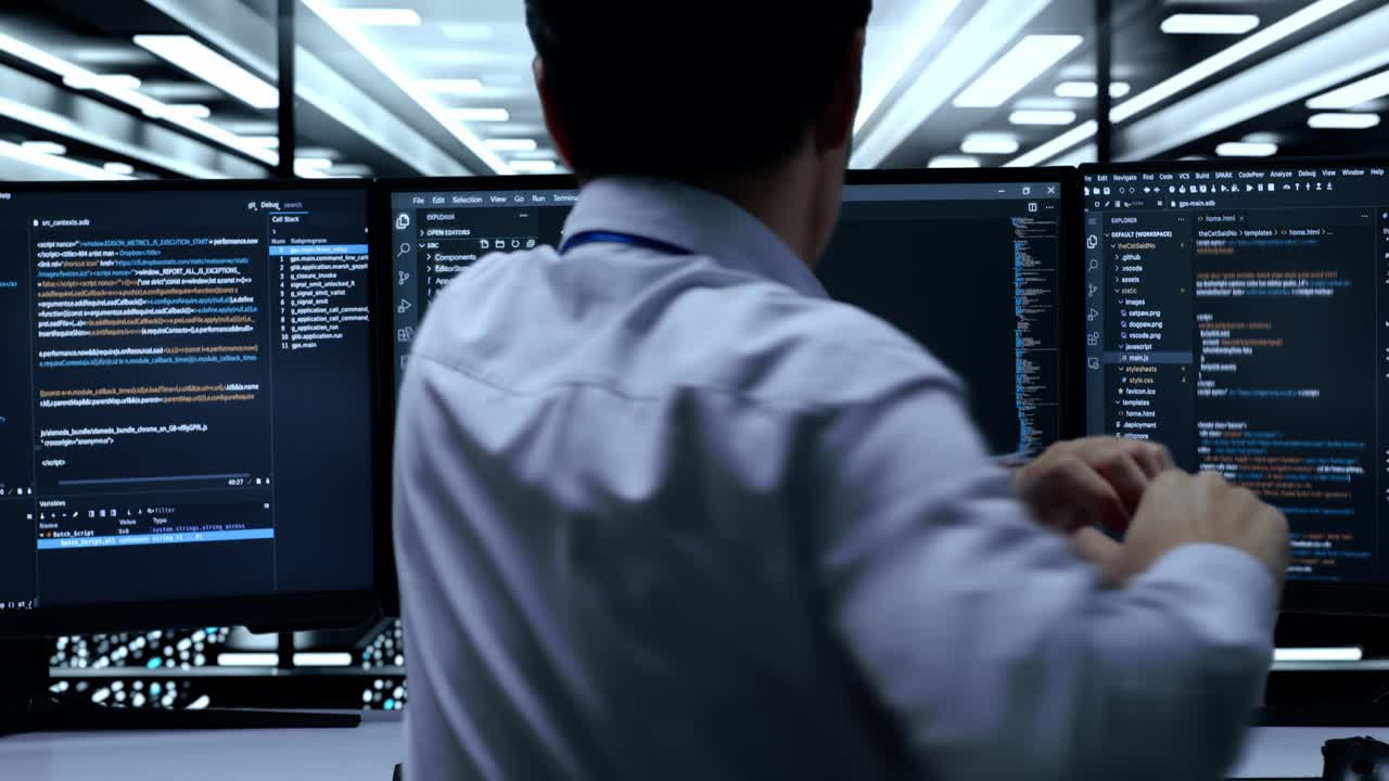 desarrollador de software que trabaja en un centro de datos