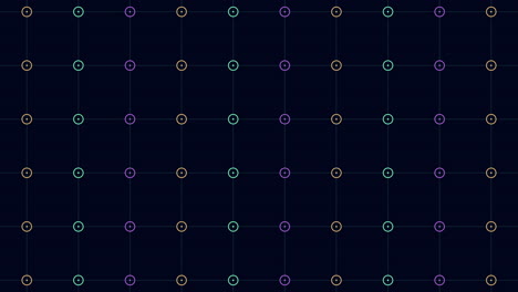 colorful grid of circles on a black background