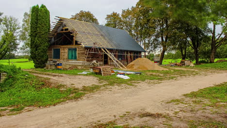 A-Time-Lapse-Shot-Of-A-Construction-Of-A-Home-In-Progress-With-A-Series-Of-Seasons