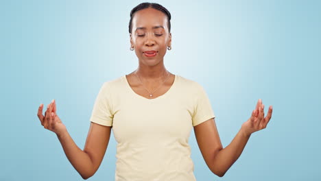 calm, meditation and woman breathing in a studio