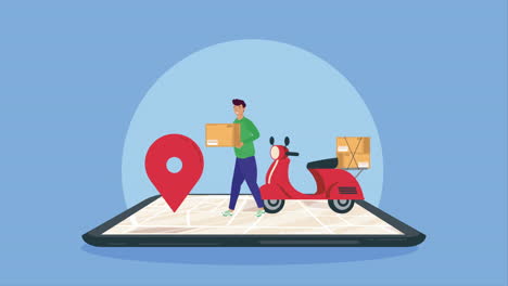 delivery service in motorcycle app animation