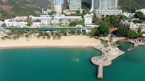 empty public beach in hong kong due to covid19 lockdown guidelines, aerial view