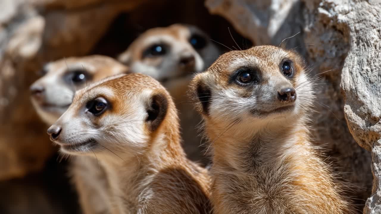 Un Gruppo di Suricati Vigili che Osservano l'Ambiente Circostante con Curiosità e Precisione in un Ambiente Naturale.