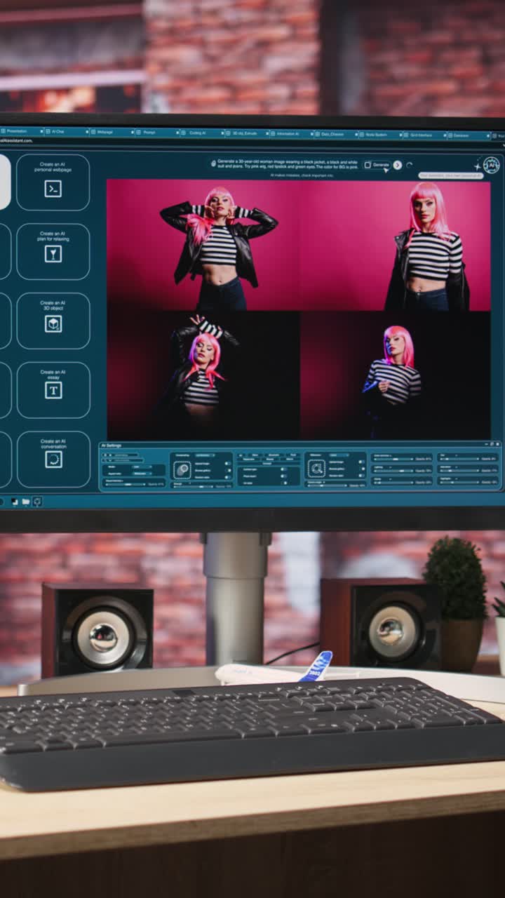 Vertical video Internet website on PC screen showing text to image AI generative models