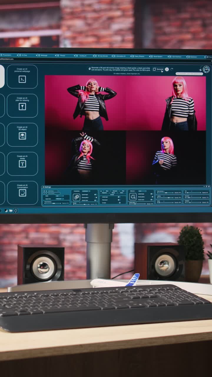 Video verticale. Sito web internet sullo schermo del PC che mostra modelli generativi IA da testo a immagine.